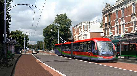 Artist's impression of a new breed of Trolleybus for the Uxbridge Road