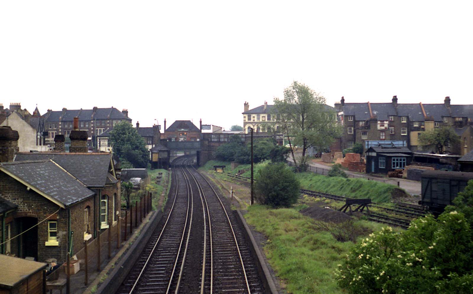 Tooting with the disused Merton Abbey branch platform on the right [1968]