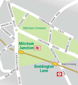 Map of area around Mitcham Junction Station